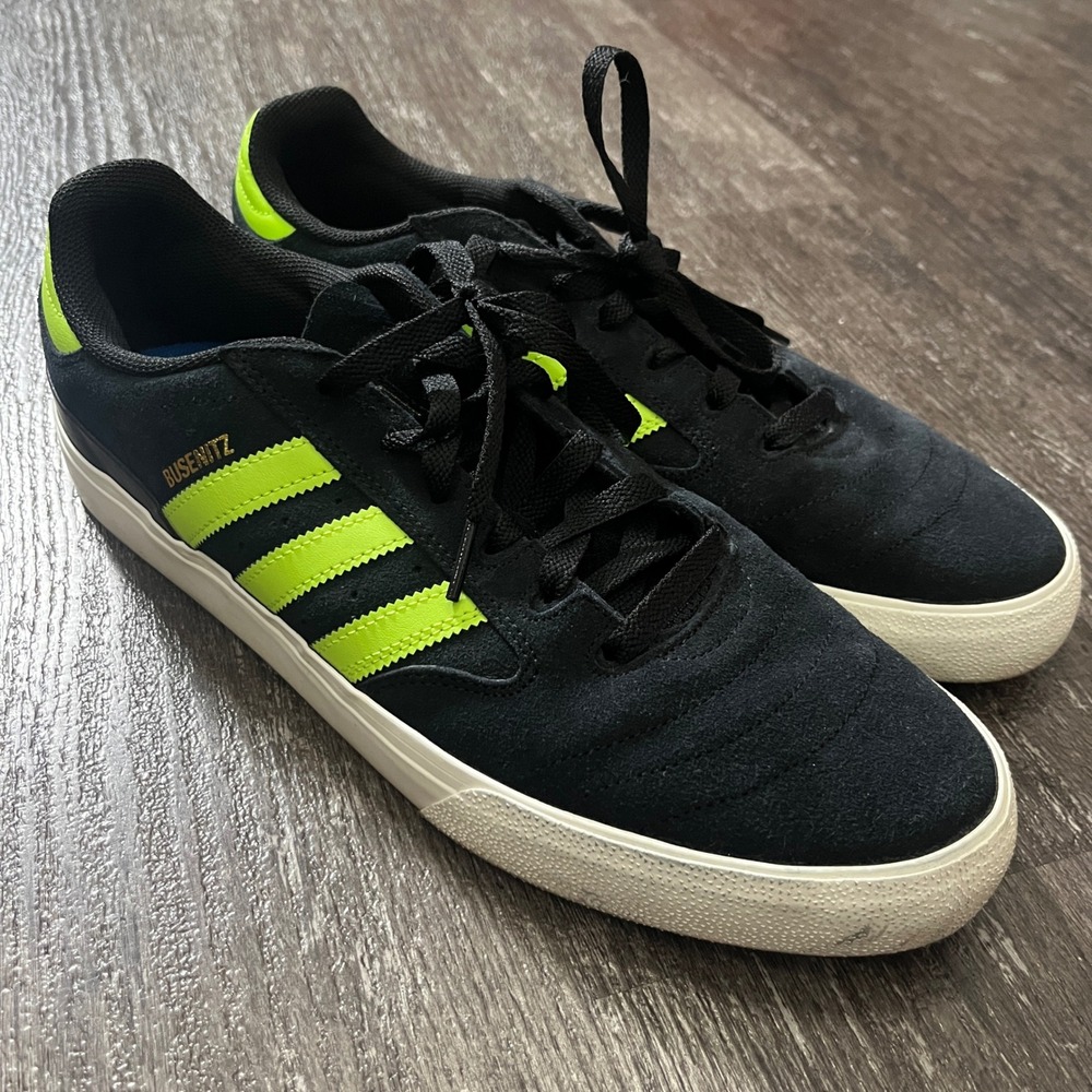 Adidas Busenitz Vulc 2 Black Neon Green Solar Slime Skate Shoes Men's Size 12.5
